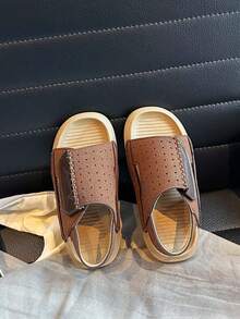 1双简约透气魔术贴儿童凉鞋，软底防滑婴儿凉鞋 - 棕色 - 查看 7