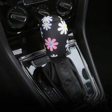 2 piezas Conjunto de accesorios interiores de coche minimalistas y transpirables, Funda para freno de mano y palanca de cambios, Patrón de margarita, Universal para todas las estaciones - A - Ver 8