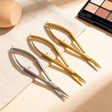 1pc Professional Stainless Steel Spring Action Eyebrow Scissors Precision Facial Hair Trimmer Cuticle Nipper Ergonomic Makeup Grooming Beauty Tool - Multicolor - View 4