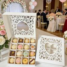 Caixa de Doces com 16 Cavidades em Formato de Coração, Caixa de Assar com Padrão Floral Branco Adequada para Cozinha. Bolos Artesanais e Frutas Secas, Caixa de Presente de Chocolate. Cozinha do Dia das Mães. Caixa de Lembranças de Casamento. Caixa de Presente para Festa de Aniversário e Festa com Tema. - Visão 3