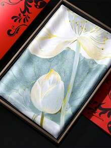 1pc Extra Large Lotus Flower Pattern Scarf, Women's Warm Yet Lightweight Versatile Long Scarf/Shawl For Spring/Summer, Air Conditioning Wrap, Beach Coverup - Mint Blue - View 1