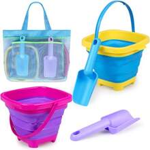 MgftyhCollapsible Beach Buckets For 2 Packs Foldable Sand Buckets And Shovels With Mesh Beach Bag Silicone Sand Pails For Toddlers Beach Toys Easter Egg Hunt Camping Travelling Fishing Water Pailfyuijyiu - Colorful - View 2