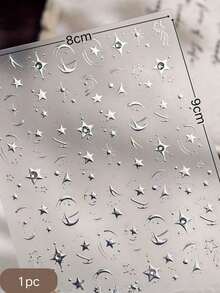 1pc New Minimalist Luxury Nail Stickers, Metallic Silver Star & Moon 3D Nail Art Decals, DIY Camera, Pen, Computer Stickers With Self-Adhesive, Suitable For Nail Art Design, Y2K Nail Stickers - Multicolor - View 2
