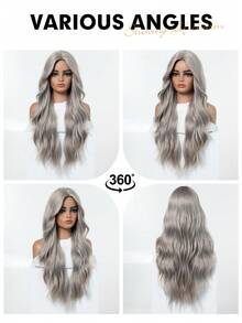 Tóc giả màu xám gợn sóng thanh lịch dài 28 inch có mái, phù hợp để đội hàng ngày, hóa trang, dự tiệc, Giáng sinh, Năm mới, lễ hội âm nhạc, món quà lý tưởng cho các cô gái, lễ tốt nghiệp, Halloween, Giáng sinh. - Đánh dấu màu xám - Xem 10