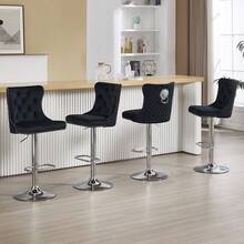 Velvet Bar Stools Set Of 2, Height Adjustable Breakfast Bar Stool, Counter Modern High Chair With Lion Knocker, Suitable For Bars Kitchens And Breakfast Counters, Black - Black - View 7