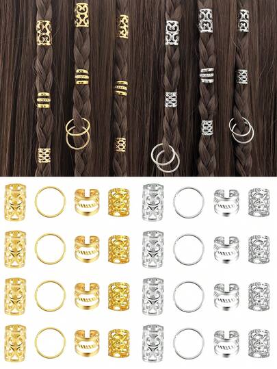 80 st. vintage ihåliga hårspännen, guld- och silverhårspännen, håraccessoarer för sommarflätning