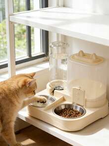 二合一大容量猫粮饮水器 - 干湿分离，猫粮饮水器，700毫升大容量猫粮盒和400毫升重力式饮水器，耐用塑料材质，透明设计，适合室内宠物饮水和健康喂养，无需电池 - 出行无忧，猫狗通用 - 均碼 - 查看 5