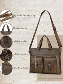 Serviette pour hommes de 15,6 pouces, sac pour ordinateur portable en PU, grande capacité, imperméable, convient pour le travail, les affaires et les voyages - Multicolore - Voir 8