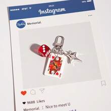 1pc Unisex Creative Mini Playing Card & Dice Pendant, Romantic Star Keychain, Couple Gift - Multicolor - View 7