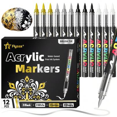 8/12pcs Permanent Direct Liquid Acrylic Markers, Colouring Marker Pens Set,Quick Drying, Fade Resistant,Perfect For Painting, Illustrations, Handcrafted Art,School Back-To-School Season For Coloring Books And Other DIY Projects,Suitable For Paper, Fabric, Wood, Rocks, Plastic, Glass, Ceramics, Pumpkins, Metal,Etc., Acrylic Paint Marker Pen For Easter,Thanksgiving, Halloween, Christmas Gifts