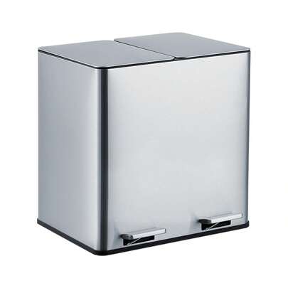 Dual Trash Can, 2 X 4 Gal (2 X 15L) Stainless Steel Trash Can With Recycling Bin, Soft-Close Lid, Step-On Garbage Bin - With Removable Plastic Inner Buckets