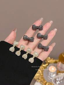 4个/2个奢华水钻蝴蝶结发夹，多功能优雅刘海夹，小巧设计 - 彩色 - 查看 7