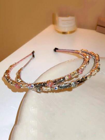 1 chiếc băng đô đính đá pha lê sang trọng, phụ kiện tóc tối giản, thanh lịch đa năng dành cho nữ.