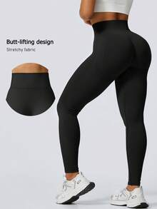 NcmRyu 1件装女士时尚弹力户外徒步、跑步、健身、瑜伽、普拉提训练紧身裤 - 黑色 - 查看 2