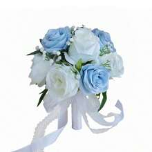 复古新娘捧花，婚礼仪式伴娘花卉布置，婚礼装饰鲜花，教堂和舞会装饰 - 淺藍色 - 查看 10