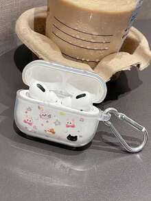 1pc Pink Transparent Cat Shaped Earphone Case, Cute & Minimalist - Pink - View 2