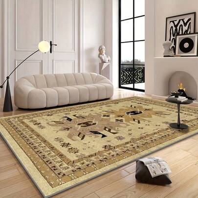 1pc Luxury Geometric Patterned Rug In Beige, Brown And Black. Made Of Velvet Fabric, Weighing Approx. 850g, Thickness Around 0.6cm. , Anti-Slip And Easy To Clean. Available In Multiple Sizes. Suitable For Kitchen/Living Room/Dining Room/Bedroom/Balcony/Bathroom/Study. Perfect Choice For Home Decor.