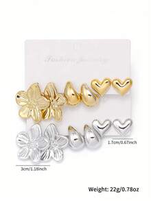 Bộ 6 đôi bông tai đính đá hình hoa, trái tim, giọt nước bằng vàng và bạc - Trang sức kim loại phối hợp thời trang, phù hợp cho phụ nữ đi làm hàng ngày và dự tiệc. - Nhiều màu - Xem 5