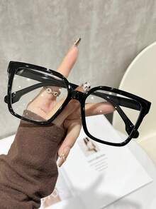 1 pieza Gafas con marco transparente negro, diseño ajustado al rostro, estilo moderno de campus, adecuado para uso diario y moda, gafas de estilo esencial - Multicolor - Ver 6