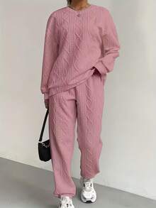 Your Cozy, Colorful Escape: 6-Piece Ribbed Knit Lounge Set Collection | Buttery-Soft Rayon-Cotton Matching Hoodie & Joggers In White, Mint Green, Blush Pink, Lavender, Black & Tangerine – Perfect For Spring & Fall Lounging, Errands & Casual Outings - 粉色 - 查看 3