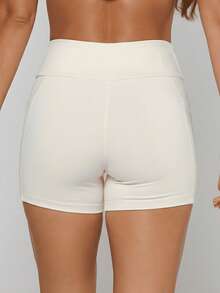 LOT FITNESS Women's Basic Black Polyamide Athletic Shorts With Pockets - 沙 - 查看 3