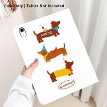 3件套可爱腊肠犬图案PU皮革支架手机壳，带笔槽，720度旋转支架，自动休眠/唤醒功能，兼容荣耀、平板电脑、苹果等设备 - 彩色 - 查看 2