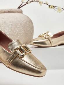 Women's Julia Square Toe Pumps With Buckle | Light Gold – Sophisticated, Shiny, Feminine - 金色 - 查看 3