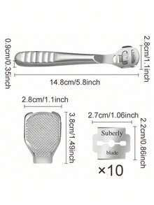 1 Set Stainless Steel Pedicure Knife Cleaning Care Pedicure Tool, Suitable For Hard Foot Pedicure Foot Scrubbing Pedicure Set, Includes 10 Replacement Scrapers - Silver - View 3