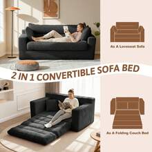 Convertible Sofa Bed, Pull Out Boneless Couch Loveseat Floor Sofa Bed With Pillows, 2-Seater Folding Sofa Loveseat Boneless Couch For Living Room, Bedroom, Apartment, Office - màu đen - Xem 5