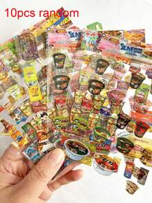 10张随机日式复古风零食贴纸，可爱剪贴簿日记贴纸，星形激光闪光透明镂空贴纸，可用于DIY装饰 - 彩色 - 查看 9