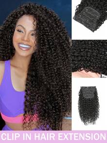 Clip In Hair Extensions 4pcs Pure Protein Silk Human Hair Extensions Long Soft Natural Hairpiece Pixie Curls Hair Extension For Women Natural Black - Natural Black - View 2