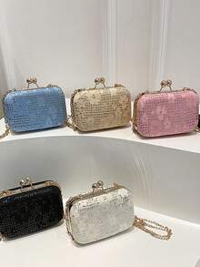 Bolso de mano con estampado floral, elegante bolso de mano con forma de caja rígida y correa de cadena, adecuado para fiestas de noche y regalos para mujeres - Rosa - Ver 2