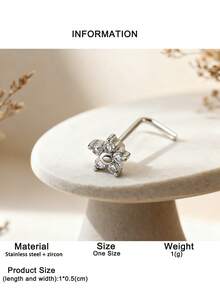 1 chiếc khuyên mũi bằng thép không gỉ đính đá Cubic Zirconia, kiểu dáng tối giản, họa tiết hoa và ngôi sao. - Bạc - Xem 11