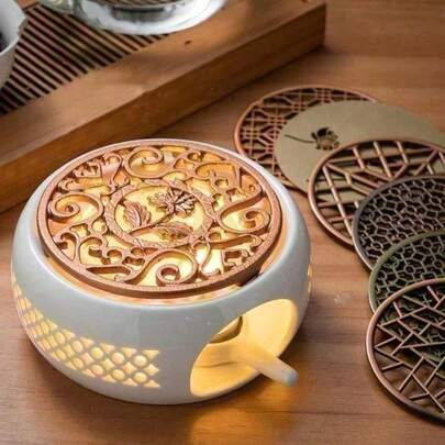 Tetera y calentador de alimentos, calentador de tetera de cerámica, calentador de té con vela, calentador de tetera de cerámica con base cóncava hueca, práctico y multifuncional calentador de tetera para el hogar, la oficina y la cafetería