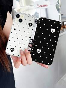 1pc Polka Dot Heart Notebook Phone Case, "I Love Me" Slogan Book Style Transparent TPU Shockproof Protective Cover, Cute Gift, Compatible With IPhone 11/12/13/14/15/16/16 Plus/17/17 Pro/17 Pro Max And Galaxy S24 Ultra/A25/A55 5G/S25 - Multicolor - View 3