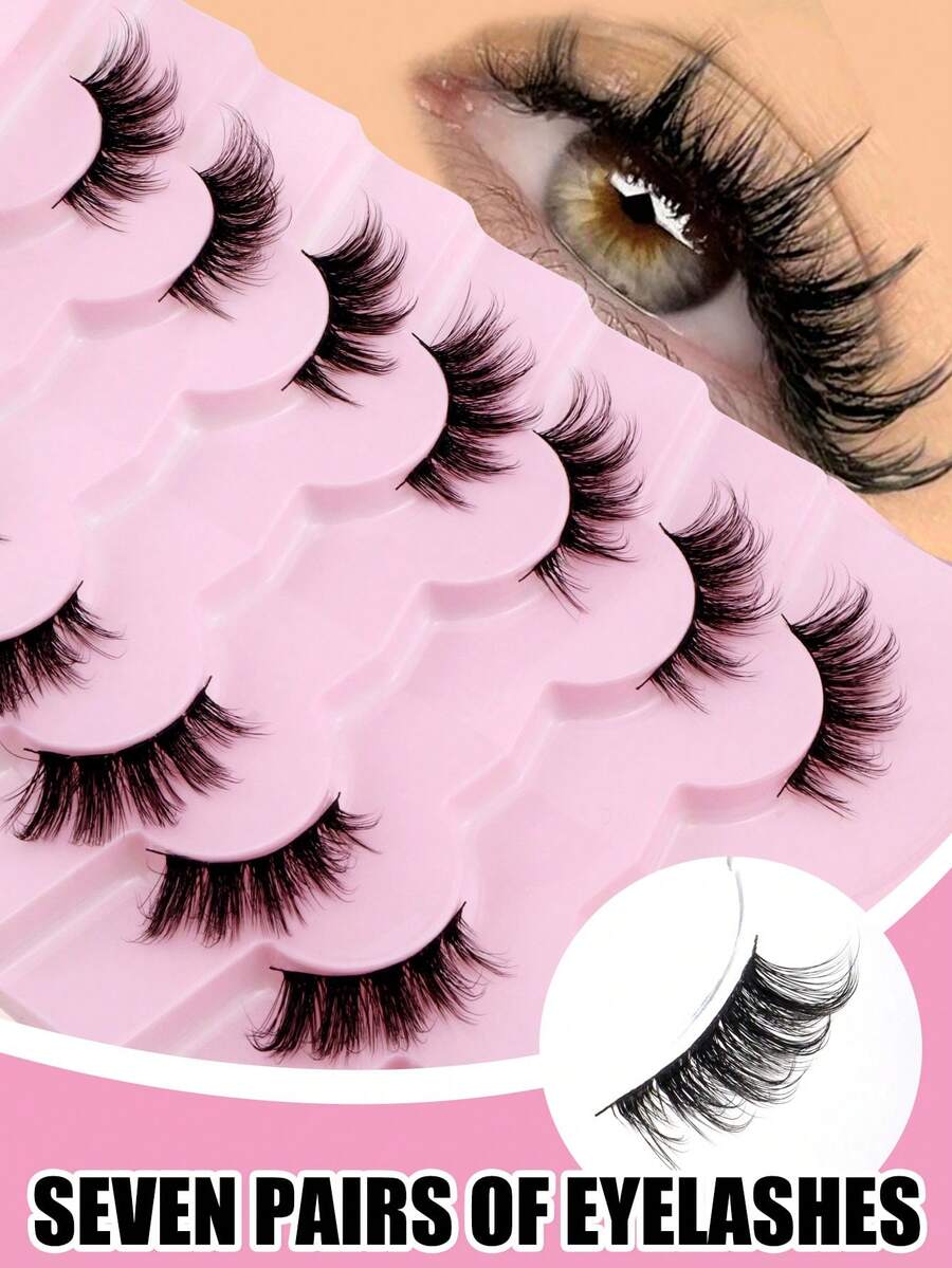 7对猫眼假睫毛，浓密卷翘，轻盈蓬松，一体式假睫毛，适合新手，日常佩戴及约会使用 - 查看 1