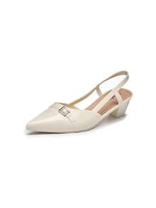 New Spring/Autumn French Style Chunky Heel Pointed Toe Mid-Heel Pumps, Low Vamp Non-Fatiguing Work Shoes For Women - White - View 9