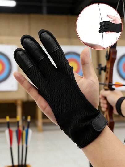 1只户外运动配件三指防护手套，PU材质，保护手掌和手指，适用于射箭、反曲弓狩猎和比赛