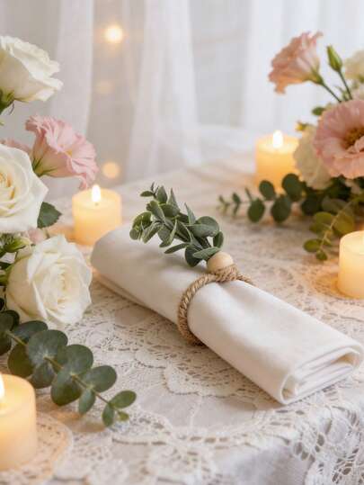 1/6/12 piezas Anillos para servilletas con plantas verdes frescas para decoración de mesa de boda y fiesta, portaservilletas minimalistas con hojas verdes