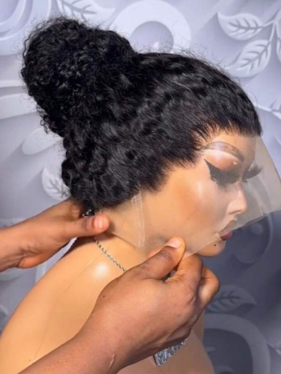 Hidden Strap 360 Lace Front Wigs Human Hair Glueless 250 Density Deep Wave Curly Human Hair Wig With Invisible Drawstring Wet And Wavy Lace Frontal Wigs Natural Hairline  5x5 6x4 Curly Lace Closure Wigs 13x4 13x6 HD Deep Wave Human Hair Wig For Women Natural Black - Natural Black - 查看 1
