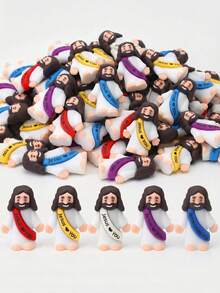 50个迷你耶稣摆件“耶稣爱你”，彩色橡胶材质，可作复活节彩蛋填充物、宗教主题派对礼品、小型耶稣捉迷藏游戏周日派对礼物、迷你耶稣摆件、基督教模型、小型模型、耶稣礼物 - 多色 - 查看 2