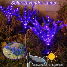 1 pieza Luz de jardín con flores de lavanda artificiales alimentada por energía solar con 7 flores, función de carga solar automática y iluminación nocturna - Luz de decoración exterior, nueva lámpara rural de planta y flor para senderos, césped, patio trasero - Iluminación paisajística con encendido/apagado automático, decoración solar para Navidad, boda y jardín - Lavanda morada - Ver 7