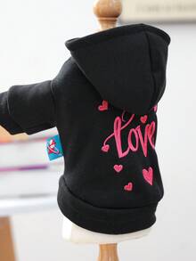 1pc Pet Clothes Dog Apparel Hoodie Outfit For Small Dogs - Pink Heart Sweatshirt - Black - View 8