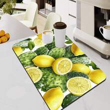 Summer Lemon Print Kitchen Countertop Drying Mat, Quick Dry Trivet For Dining Table, Bar, Coffee Machine, Non-Slip Waterproof Rubber Bottom, Easy To Clean - Mustard Yellow - View 1
