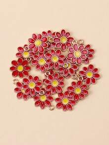 20个简约时尚锌合金珐琅小雏菊吊坠，DIY项链手链耳环首饰制作材料 - 紅色 - 查看 1