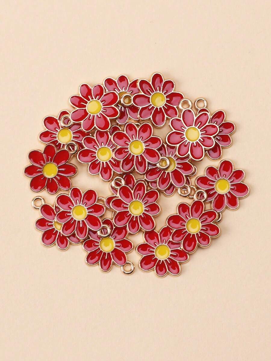 20个简约时尚锌合金珐琅小雏菊吊坠，DIY项链手链耳环首饰制作材料 - 紅色 - 查看 1