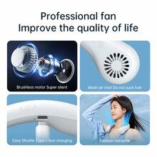 JISULIFE Portable Neck Fan, Hands Free Bladeless Fan, 5 Speeds, 4000 MAh Battery Operated Wearable Personal Fan, Twistable, Rechargeable, Gift For Women Men - 掛脖式 - 查看 8