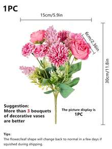 1支/3支人造玫瑰、绣球花、牡丹混合花束，婚礼新娘装饰，DIY花环，生日派对，家居装饰，花瓶填充物，户外花园，秋季，新年礼物 - 玫紅色 - 查看 3