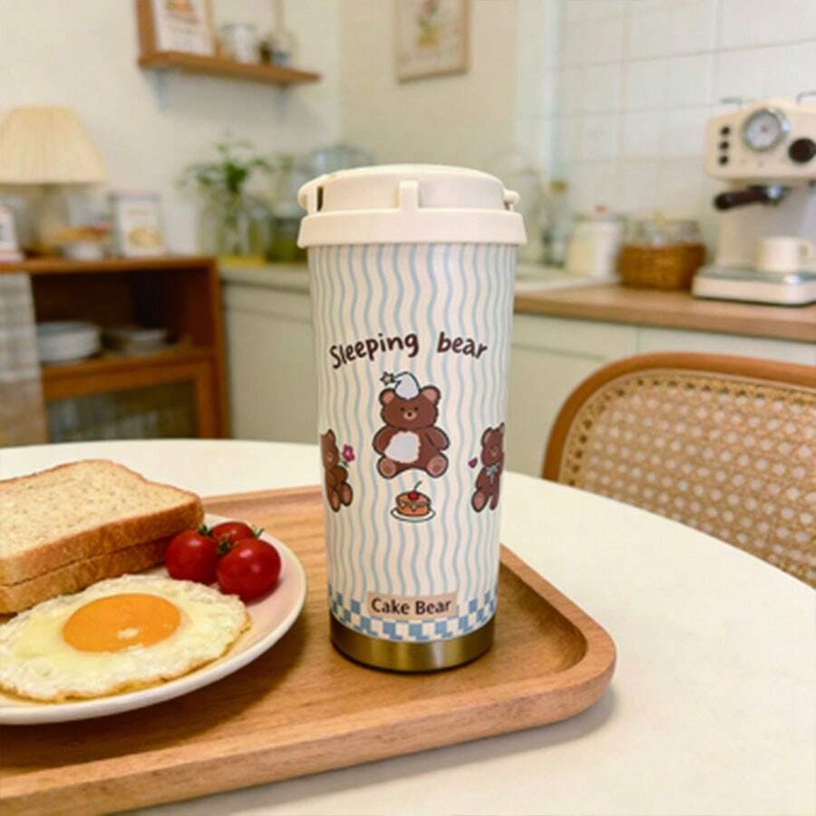 1 Taza de agua portátil de acero inoxidable 316, alta creatividad estética, taza de gran capacidad de 530ML, taza con pajita y cuerda portátil, taza flotante con diseño de animal lindo, taza de café de dibujos animados, taza con cuerda creativa como regalo, taza flotante portátil con cuerda, envío gratis. - Pequeño oso blanco - Ver 1