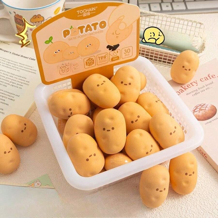 2pcs Potato Shaped Oval Erasers, Asymmetrical Creative Design Specially Made For Sketching And Painting Exams, Clean Wiping Without Residue, Student Office Supplies - Multicolor - View 1